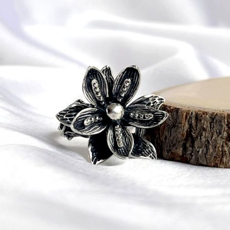 925 Sterling Silver Dual Floral Cocktail Statement Ring
